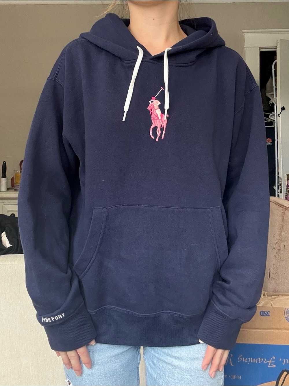 Ralph Lauren Navy Pink Pony Hoodie